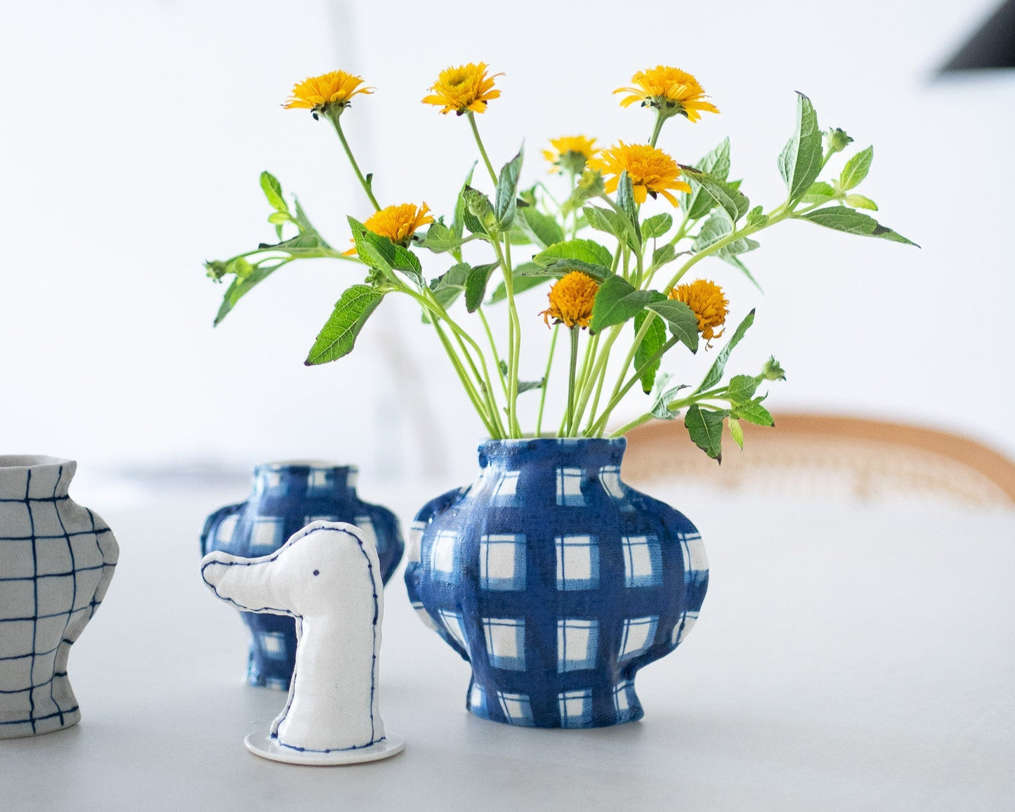 Fabramics - Round vase blue check